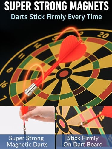 Magnetic Dart Board for Kids, Teens, and Adults, Double-Sided Dart Board Game with Strong Magnetic Darts, Roll-Up Portable Design, Gifts for Teen Boys, Family Parties, Camping (Black+Yellow) — view 2