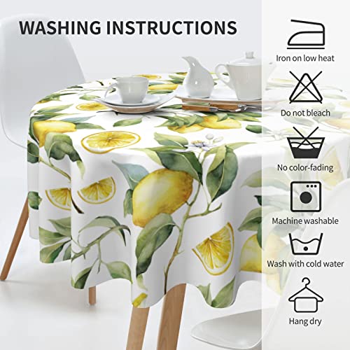 Sweetshow Lemon Tablecloth Round 60 Inch Retro Watercolor Lemon Yellow White Print Decorative Table Cloth With Dust-Proof Wrinkle Resistant Decor For Home Kitchen Dining Room Outdoor Patio #TOP4