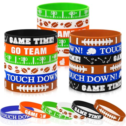 JUNEBRUSHS 42pcs Football Party Favors Silicone Bracelets Rubber Wristbands Accessories for Football Sport Themed Birthday Party Decorations Adults Stuffers Filler Gift Supplies(6 Designs)