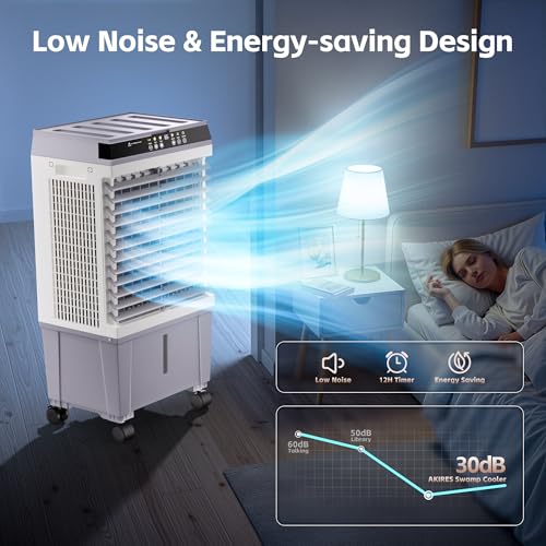 Image of AKIRES 1800CFM Swamp Cooler,3-IN-1 Evaporative Air Cooler with 5.3 Gal Water Tank,6 Ice Packs,Evaporative Cooler with 12H Timer,2 Modes,3 Speeds,120Oscillation,Cooling Fan for Indoor,Outdoor(31IN)