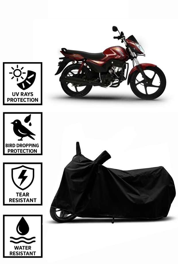 Image of Sheild Heavy Duty Waterproof Scooty & Bike Cover for Mahindra Pantero - UV Resistant, Dustproof & Rain Protection, All-Weather Outdoor Cover for Bikes & Scooty with Buckle Straps(Black)