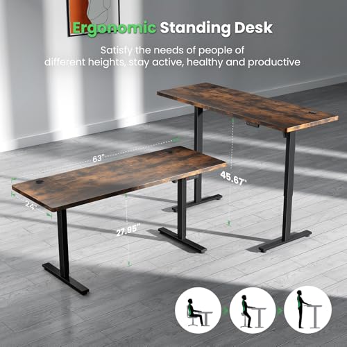 SIAGO Electric Standing Desk Adjustable - 63 x 24 Inch Sit Stand up Desk with Cable Management - 3 Memory Preset Adjustable Height Table