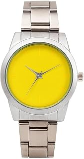 ساعة يد كاجوال بتصميم بسيط للجنسين بمينا اصفر وسوار فضي من الستانلس ستيل وعرض انالوج