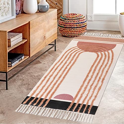 Leevan Machine Washable Rugs 2.3'X5.3', Durable Farmhouse Runner Rug With Tufted And Fringe, Handmade Cotton Woven Kitchen Runner Rug Bohemian Living Room Fringe Accent Rug #TOP14