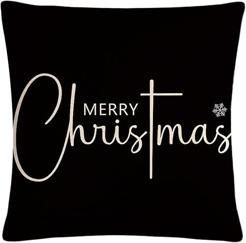 Miniatura 8 de 7COLORROOM Funda de cojín negra de Navidad con texto en inglés "Merry Christmas", para decoración de vacaciones, 18 x 18 pulgadas, para el hogar,