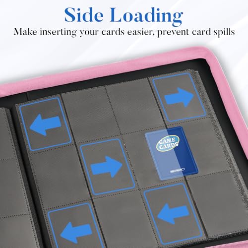 Image of Premium Zip Card Binder 12 Pocket, Fabmaker 912 Pockets Trading Card Binder, PU Zipper Card Collection Album, Sturdy Side-Loading Card Book Holder for Game & Sports Cards, Pink