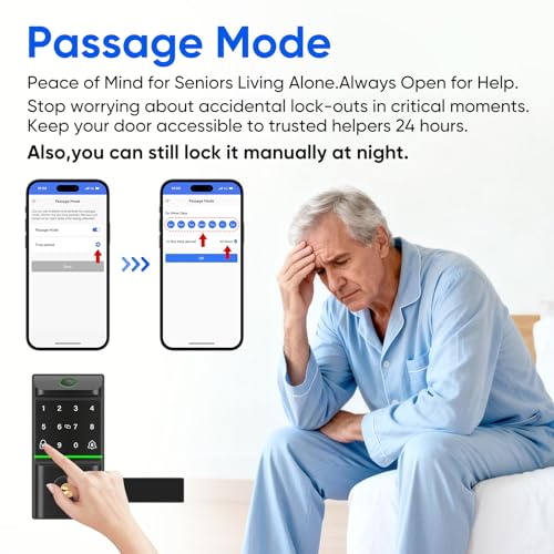 MYPIN Smart Door Lock with Biometric Fingerprint & Touchscreen Keypad, Keyless Smart Lock, 7-in-1 Unlock, Compatible with Apple Watch for Front/Exterior/Interior Doors - Image 6