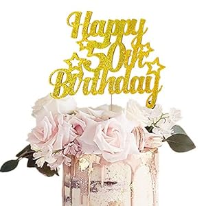 JeVenis Gouden Glitter Happy 50e verjaardag taart topper 50 verjaardag taart topper 50e verjaardag taart decoratie
