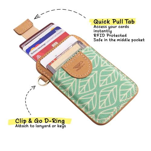 Image of POCKT Slim Card Holder Wallet For Men and Women - Minimalist Front Pocket Wallet Elastic Credit Card Holder Genuine Leather RFID Blocking Card Case Wallets, Leaves, Minimalist
