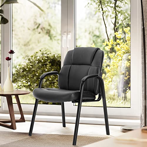 Sweetcrispy Waiting Room Chairs Set of 2, Office Desk Guest Chair with Padded Arms for Elderly Home Reception Area Conference Room Lobby Side, Big and Tall PU Leather Without Wheels, Black