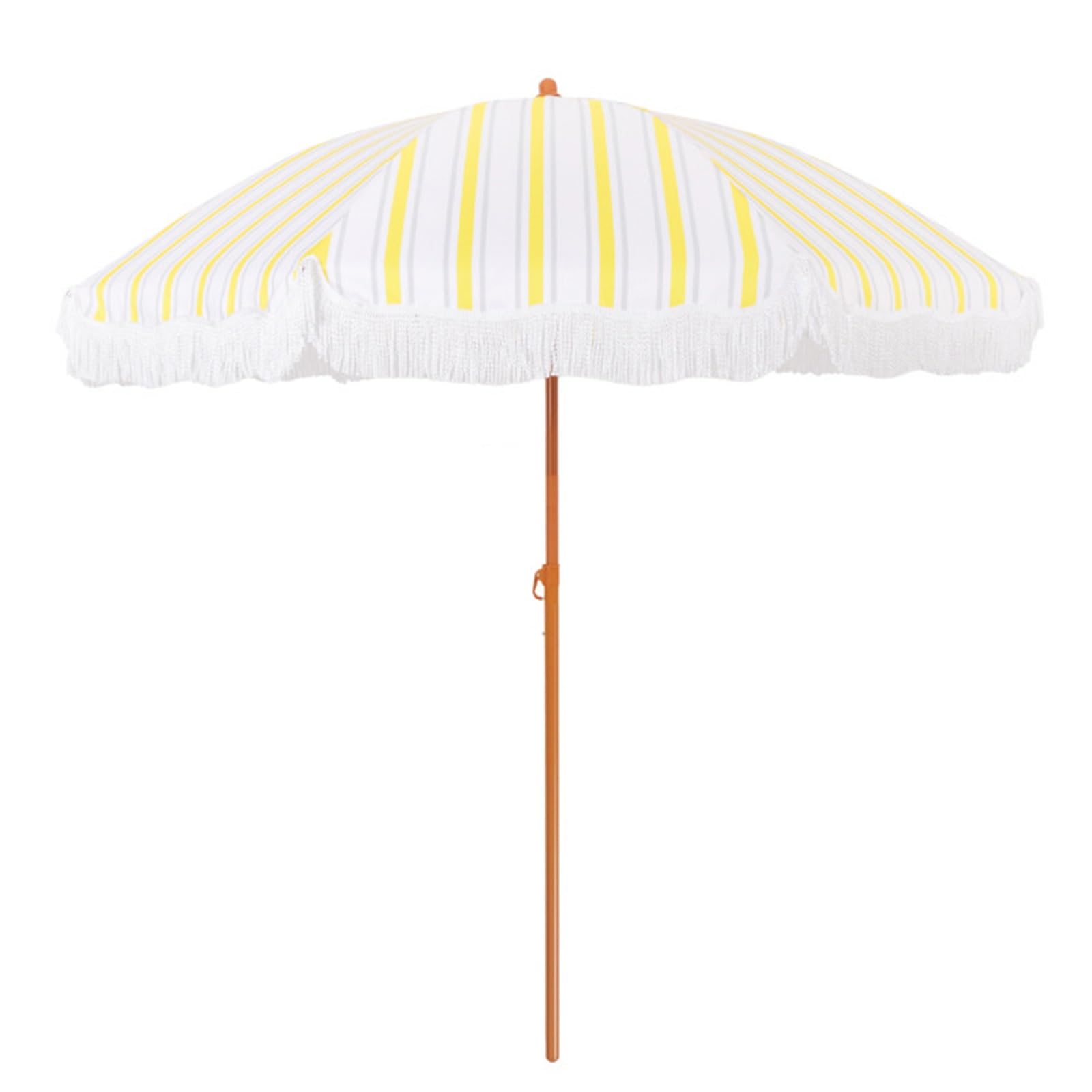 Parasol De Playa Boho Con Flecos Y Rayas Amarillas Y Blancas 200cm, Paraguas De Jardín Ajustable En Altura, Protector Solar Exterior Inclinable Para Jardín, Balcón, Playa, Camping, Resort