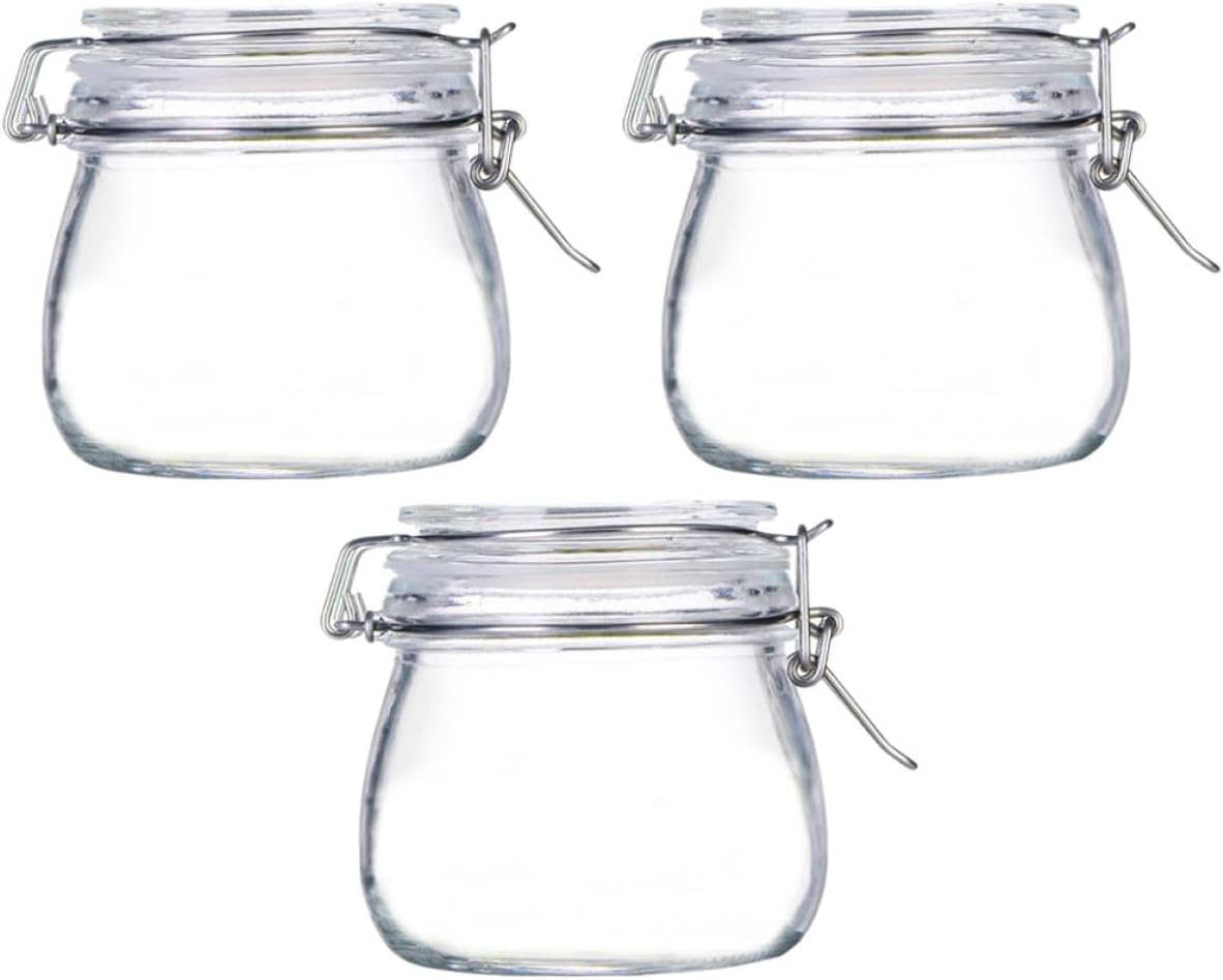 minkissy Glass Food Sealing Jars 500ml Airtight Kitchen Storage Canisters with Lids 3pcs Household Glass Canisters for Pickles Tea and Dry Food