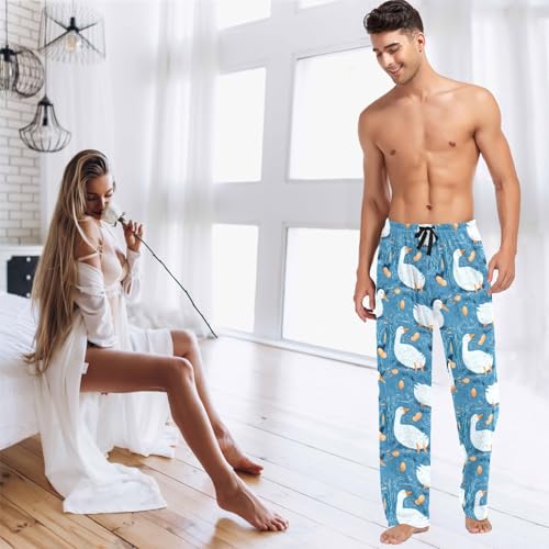 visesunny Mens Cotton Pajama Pants PJ Bottoms Fat Swan Pond Pattern Lightweight Soft Lounge Sleepwear with Pockets3