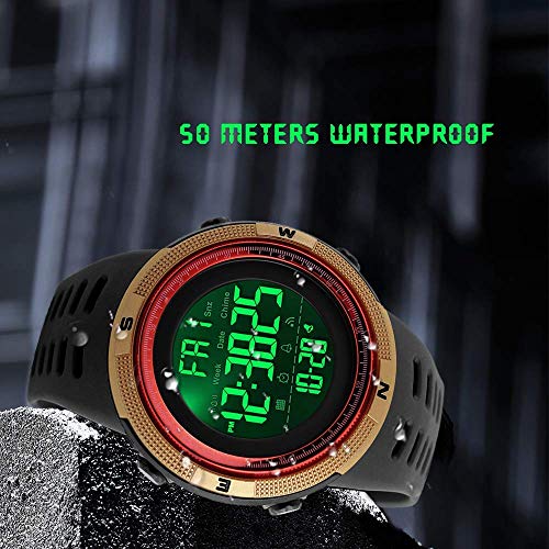 Men's Digital Plastic Sports Watch Waterproof Military Stopwatch Countdown Watches for Men (Gold Red)2