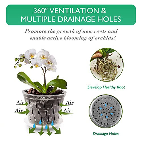 Lanccona Orchid Pots- 2 Each Of 4, 5, 6 And 7 Inch- 8 Pots And Saucers, Orchid Pots With Holes And Clear Plastic Orchid Pots For Repotting #TOP4