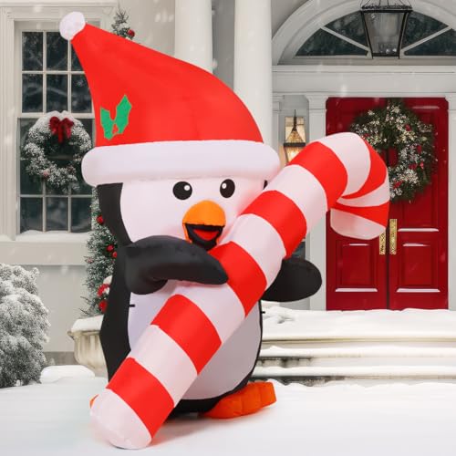 GOOSH 5.2 FT Christmas Inflatables Penguins Outdoor Decorations Blow Up Yard Penguins Holding Candy Cane with Built-in LEDs for Xmas Holiday Party Indoor Garden Lawn Decor by GOOSH - Image 3