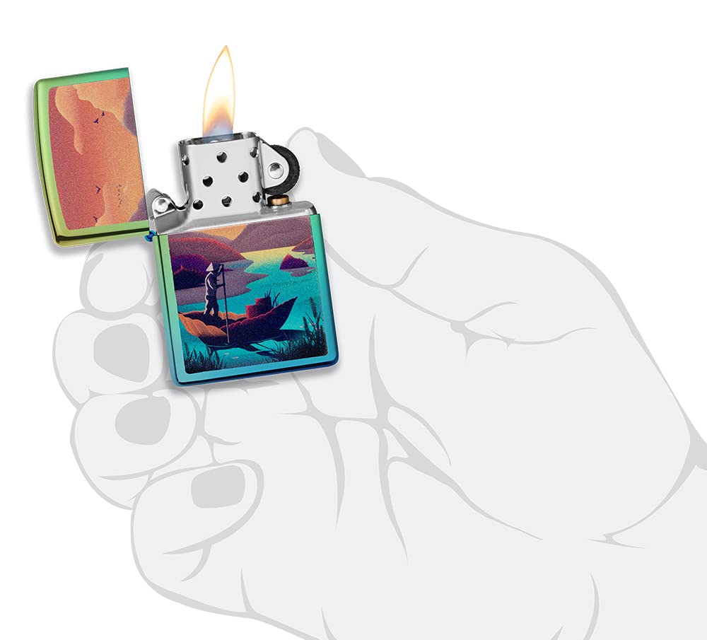 Zippo Briquet Tempête - Leaf Boating - Color Image - Finition Teal Haute Brillance - Rechargeable - Réutilisable - Design Coupe-Vent - Coffret Cadeau Fabriqué aux États-Unis