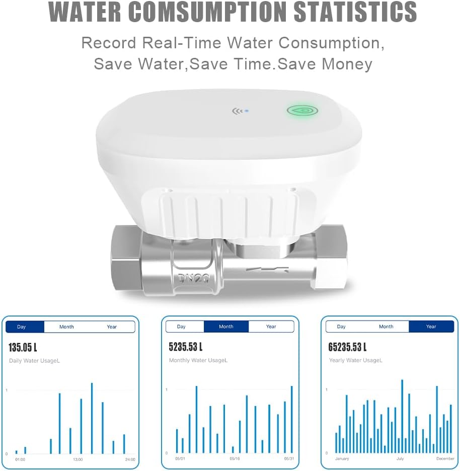 Diagram showing the installation of the FRANKEVER DN20 Smart Water Valve on a water pipe