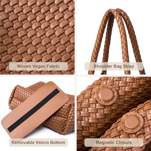 Image of MELOLILA Woven Leather Handbag - Large Tote Bag for Women - Fashion Vegan Leather Tote