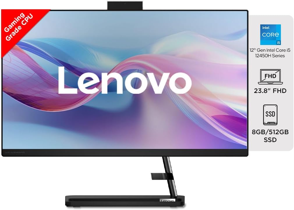 Lenovo IdeaCentre AIO 3 12th Gen Intel i5 23.8" FHD WVA 3-Side Edgeless All-in-One Desktop with Alexa Built-in (8GB/512GB SSD/Win11/MS Office 2021/IR Camera/Wireless Keyboard & Mouse) F0GH00MHIN
