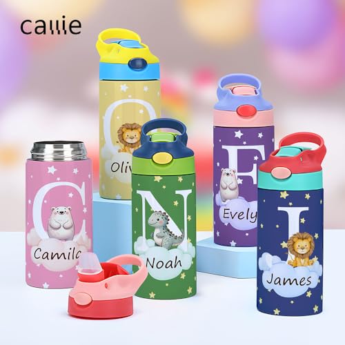 Image of callie Personalized Animal Insulated Water Bottle for Kids, Custom 12 oz Leak Proof Lid Stainless Steel Cups with Straw, Cute Gifts for Boys Girls