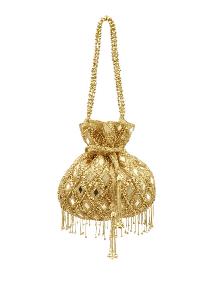 oll oo la la beauty Potli Bag for Wedding | Ethnic Bridal Clutch Purse for Women | Designer Handbag with Drawstring | Sequin & Pearl Work Traditional Evening Bag for Saree, Lehenga, & Festive Occasions-picture-30