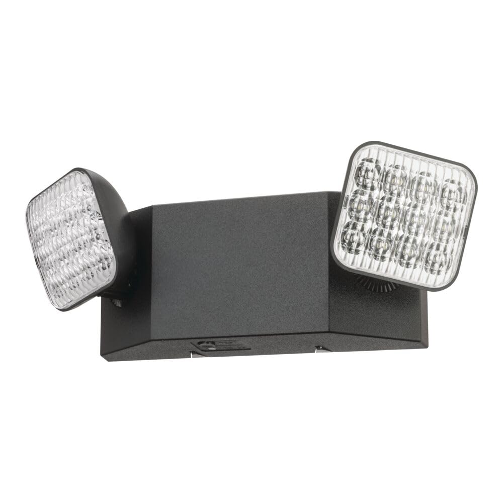 Lithonia Lighting Basics LED Emergency Light, Emergency Lighting with Dual Adjustable LED Lamp Heads, Wall Mount, Damp Location Rated, 90-Minute Backup, MVOLT, Black (EU2C B MVOLT M6)