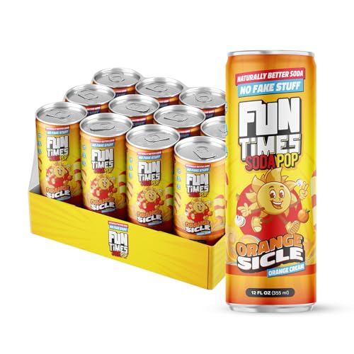 Fun Times Soda Pop Orangesicle, 12 Pack (12 oz Soda Cans), Craft Soda with Real Cane Sugar, Carbonated Beverage with All Natural Flavors, Dye Free Soft Drinks