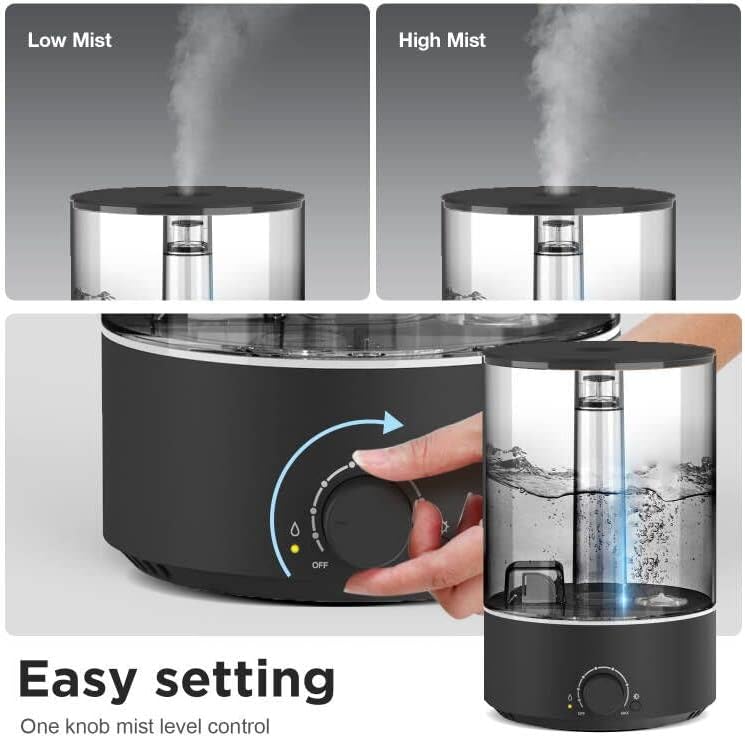 Acare Humidifier for Bedroom Large Room, 5L Top Fill Cool Mist Humidifier for Baby Home Plant, Air Ultrasonic Humidifiers for Whole House, 40H Work Time (Black)