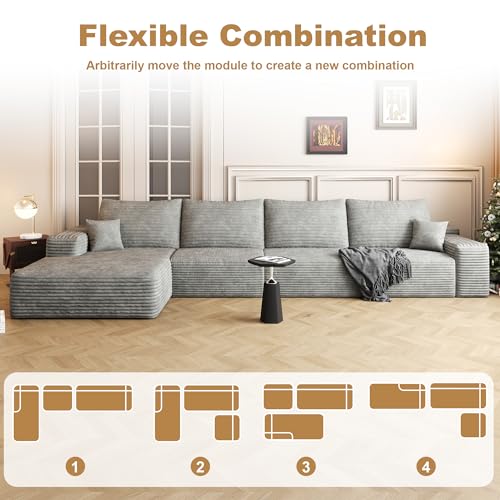 Image of 96 inch Sectional Couches for Living Room Cloud Couch Sofa with L-Shape Upholstered Boneless Couchs Modern Modular Sectional Couch with Chaise