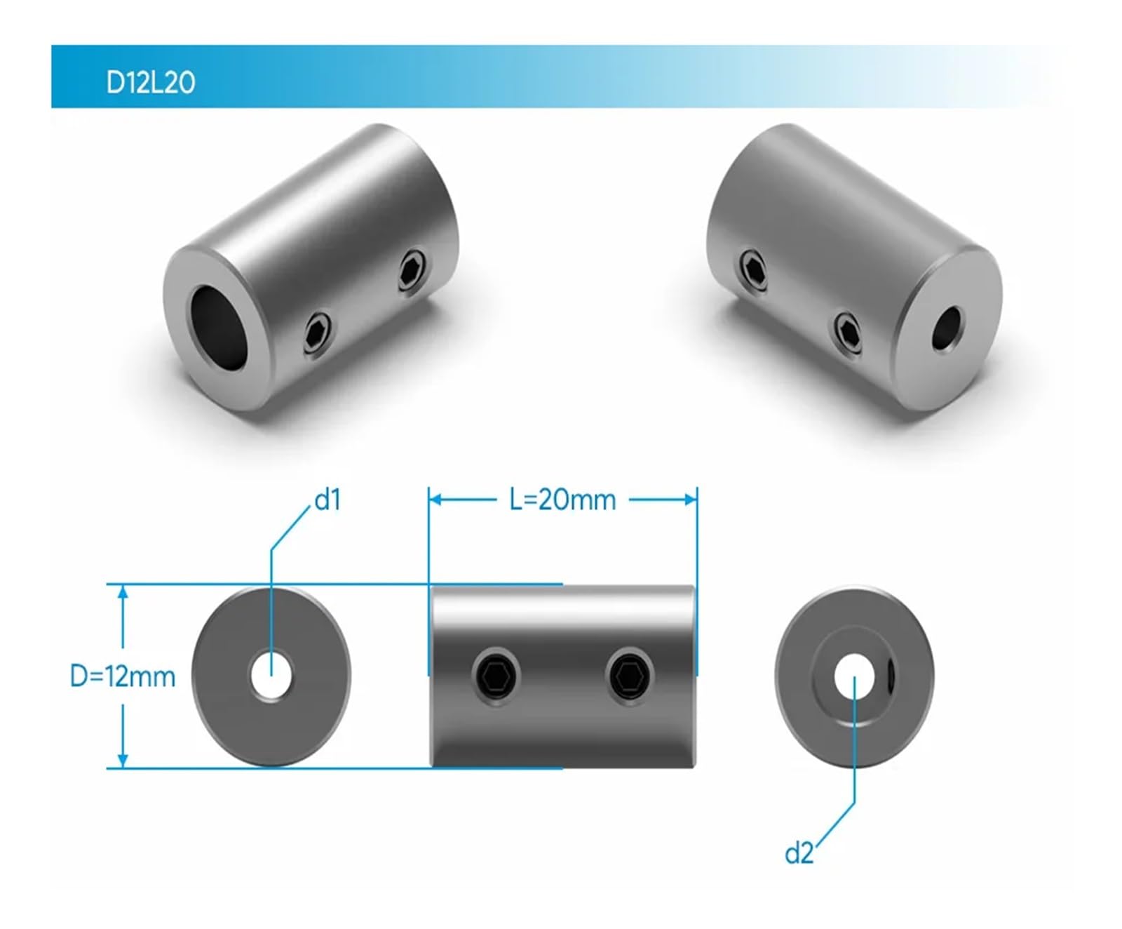 10 Stück D12L20 Kupplungen aus Aluminiumlegierung, Bohrung 5 x 5 mm, 5 x 8 mm, 8 x 8 mm, flexible Wellenkupplung, Schrittmotorteile (Color : 3mm to 4mm)