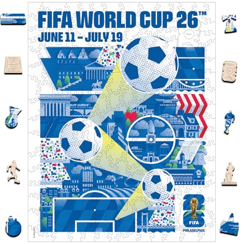 Image of FIFA World Cup 2026 City Puzzle Philadelphia Poster - Wooden Puzzle for Adult, 200 Pieces Unique Shape Puzzle, 5MM Thick, Creative Collectible Gift for Fans, Officially Licensed Product, 9.3x11.8''