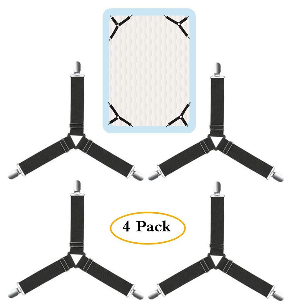 HomeFast4Pcs Black Bed Suspender Straps Mattress Fastener Holder Triangle Sheet Clips, Adjustable Bed Sheets Clips