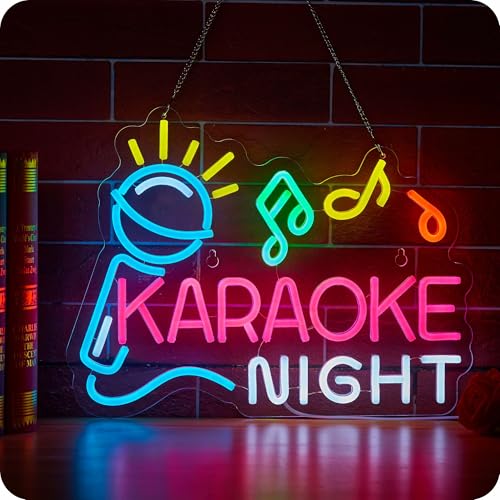 Image of Karaoke Night Neon Sign for Wall Decor Karaoke Bar Led Light Up Signs Wall Led lights Game Room Man Cave Pub Room Party Birthday