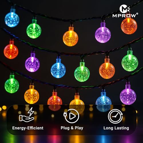 Image of MPROW Multicolor Crystal Ball String Lights Outdoor, 20 LED Waterproof Fairy Lights, 8 Lighting Modes Globe Patio Lights for Gazebo, Bistro, Backyard, Wedding, and Holiday Decoration