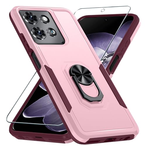 Janmitta for Motorola Moto G 2025 Case/Moto G 2026 Case with Screen Protector,Heavy Duty Shockproof Full Body Protective Cover Built in Rotatable Metal Holder for Moto-G-Play-2026,Cute Pink