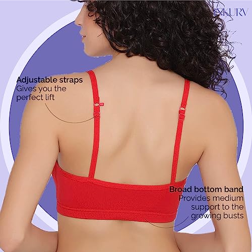 Image of INKURV Slip on Beginner's Bra for Girls, Non Padded, Non Wired, No Hooks with Double Layered Fabric, Adjustable Straps, Wirefree Sports Bra- Lisa Combo of 3