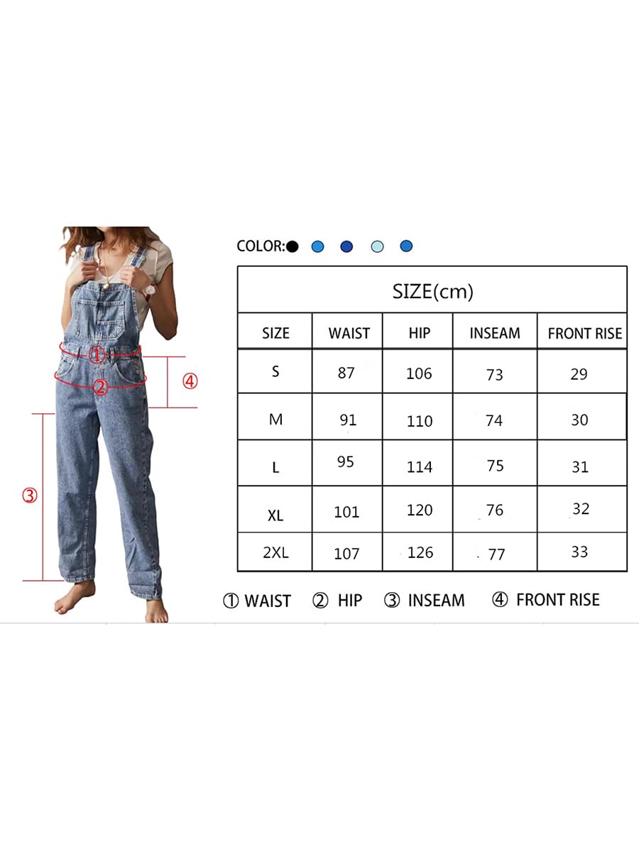 Qianderer Salopette da donna in denim casual a gamba larga in denim tuta larga larga bretella salopette pantaloni larghi jeans lunghi