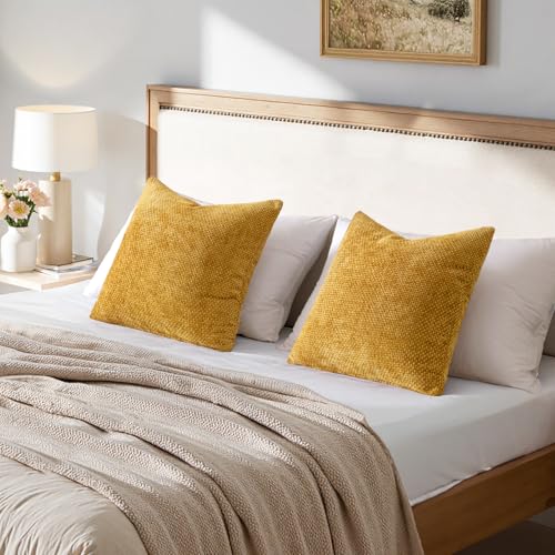 Image of MIULEE Pack of 2 Gold Throw Pillow Covers 22x22 Inch Mustard Yellow Summer Modern Boho Accent Decorative Pillow Covers Soft Chenille Farmhouse Cushion Covers for Home Decor Couch Bed Sofa Living Room