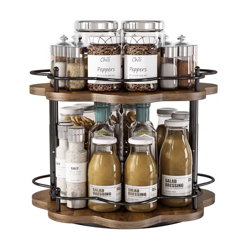 Image of 2 Tier Lazy Susan Organizer,2-Tier Spinning Spice Rack with Stable Carousel Base & 4 Height Settings for Cupboard Kitchen Countertop Dining Table Cupboard (Two-Ply(Petal Shape))