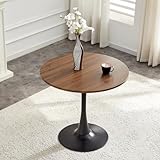 yotomaki 31.5 Inch Round Dining Table for 2-4 People with Walnut Tabletop,Mid-Century Walnut Tulip Kitchen Table, Pedestal Base Table for Small Space Kitchen Dining Room