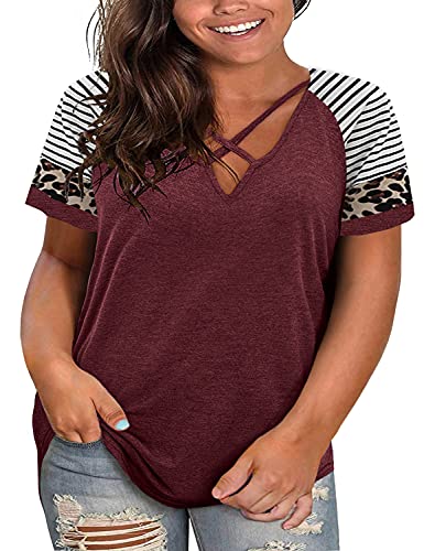 Camisetas de verano de manga corta holgadas con cuello en V tallas grandes
