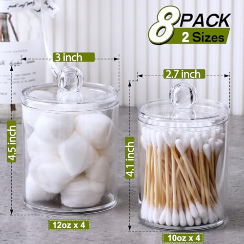 AOZITA-8-Pack-Acrylic-Qtip-Holder-Dispenser-with-Lids-Labels-Cotton-Swab-Ball-Round-Pads-Floss-Picks-Storage-Canister-Clear-Plastic-Apothecary-Jar-for-Bathroom-Vanity-Makeup-Organizer
