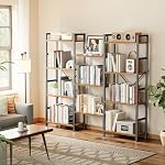 SUPERJARE Triple 4 Tier Bookshelf, Bookcase with 11 Open Display Shelves, Wide Book Shelf Book Case for Home & Office, Rustic Brown - Image 2