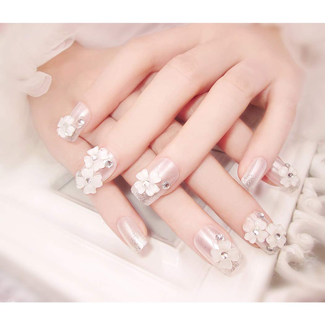 Amazon.com: Sethexy 3D Rhinestone False Nails Wedding Flower Lucency Full  Cover Salon Glitter Art Design Acrylic 24Pcs Fake nails for Women and Girls  : Beauty & Personal Care