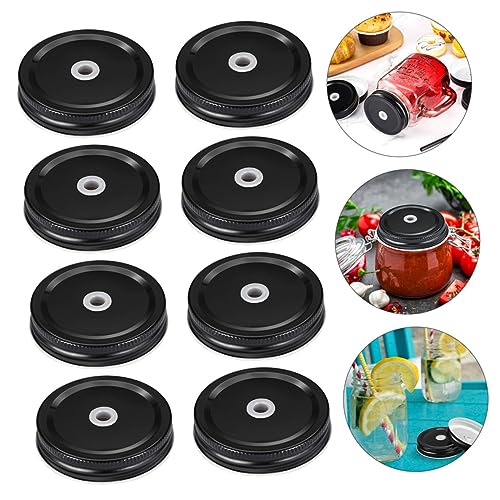 Hoement 24stücke Jar Lids Mit Strohhalmloch Wiederverwendbare Deckel Für Einmachgläser Auslaufsicher Mit Silikonring Schwarz Für Getränke Und Bubble Tea