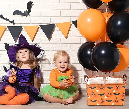 Image of Rectangular Halloween Baskets,Pumpkin Basket for Kids with Handles. Candy Basket,Books Bins. (Halloween Pumpkin)