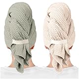 ROLSHOL 2 Packs Large Microfiber Hair Towels for Women, Super Absorbent & Quick Dry Hair Towel Wrap for Curly Hair Long & Short Hair- Anti-Frizz Hair Turbans for Wet Hair (Green & Clay)