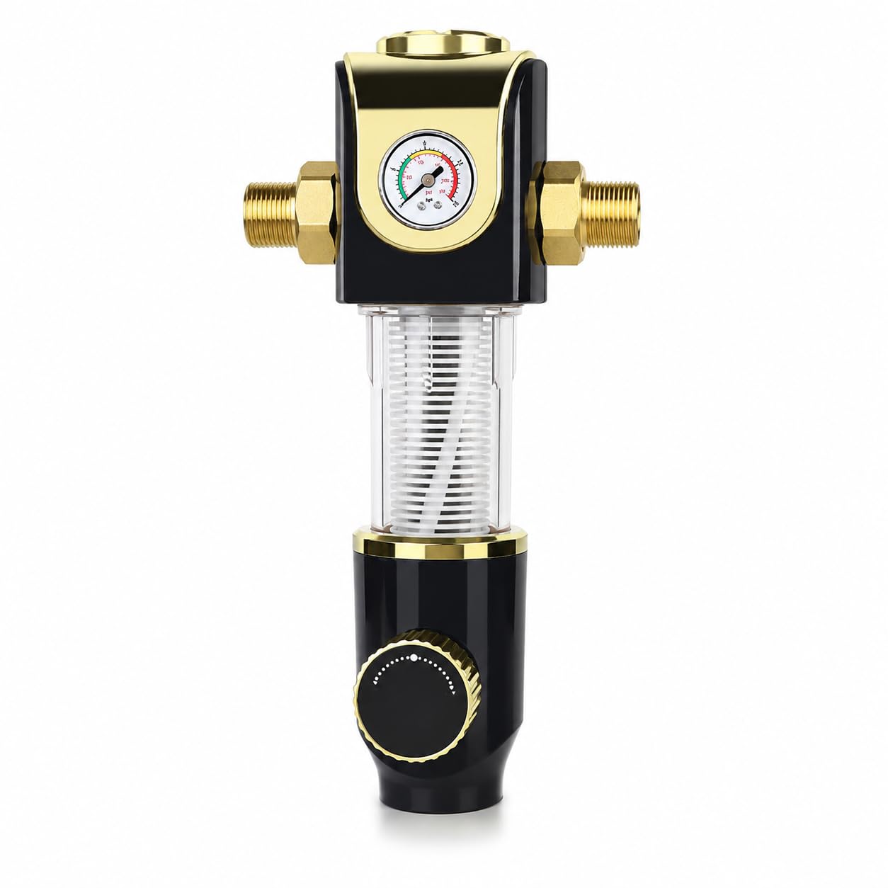 Rückspülfilter, Hauswasserfilter mit Druckminderer, Wasser-Vorfilter 1/2 Zoll mit Manometer, 40 μm 316L-Edelstahlsieb, 8 T/h, Automatische Spülung für Hausanschluss