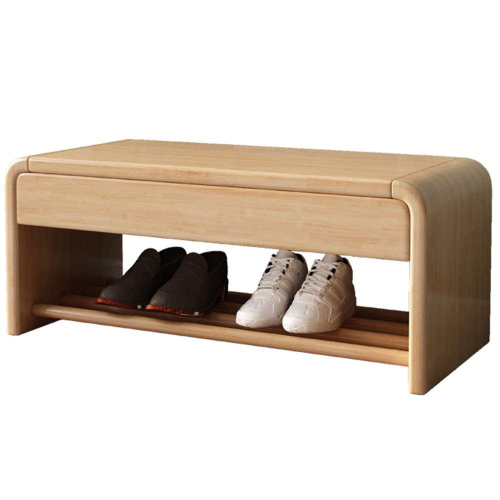 SXZenSpace Shoe Rack Solid Wood Changing Stool Simple and Modern Corridor Bench with Storage Drawer 1 Layer Shelf Load-Bearing 150kg (Color : Color, Size 80cm/31.5in)